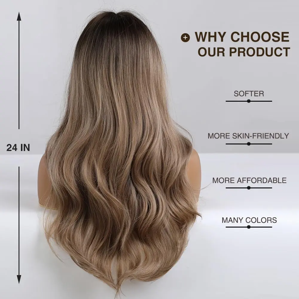 Esmee 24" Long Wavy Synthetic Dark Blonde Wig with Bangs | Natural Look & Heat-Resistant - view 4