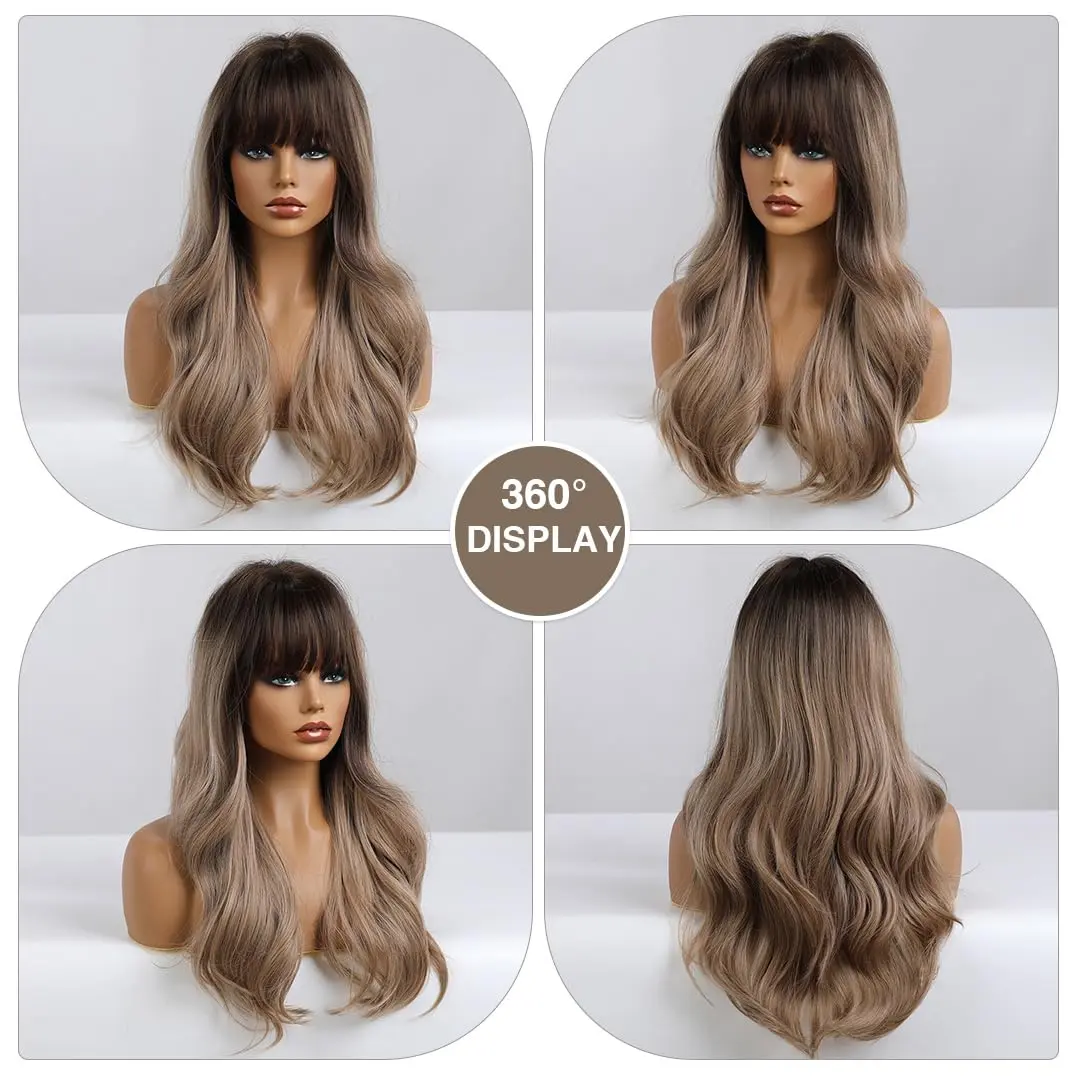 Esmee 24" Long Wavy Synthetic Dark Blonde Wig with Bangs | Natural Look & Heat-Resistant - view 5