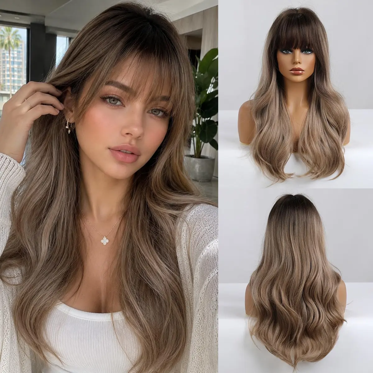 Esmee 24" Long Wavy Synthetic Dark Blonde Wig with Bangs | Natural Look & Heat-Resistant - main product image