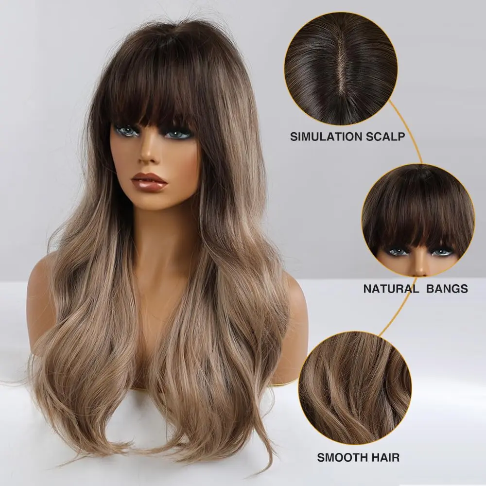 Esmee 24" Long Wavy Synthetic Dark Blonde Wig with Bangs | Natural Look & Heat-Resistant - view 3