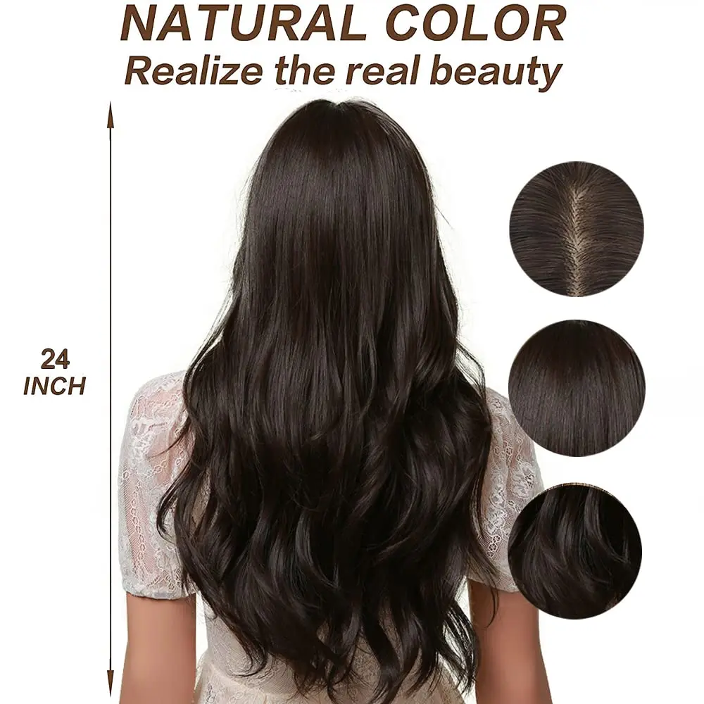 Esmee 24" Long Wavy Synthetic Dark Brown Wig with Bangs | Natural Look & Heat Resistant - view 4