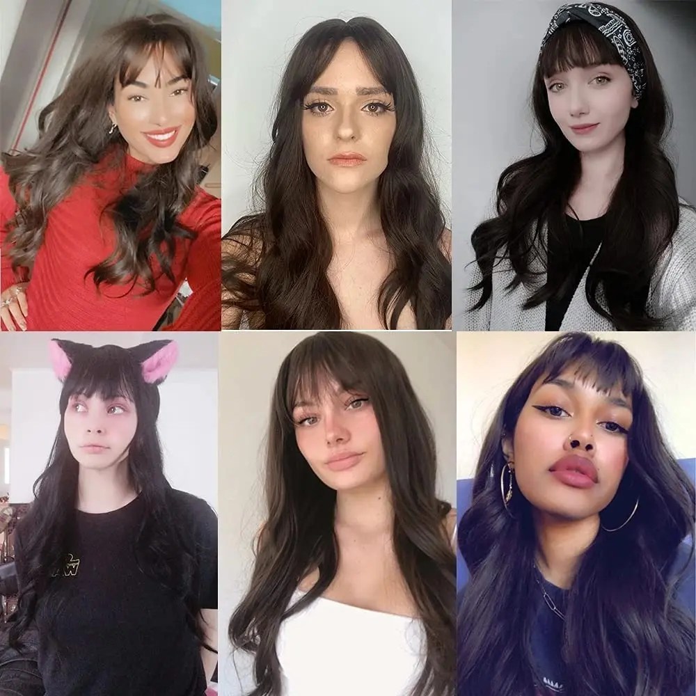 Esmee 24" Long Wavy Synthetic Dark Brown Wig with Bangs | Natural Look & Heat Resistant - view 6