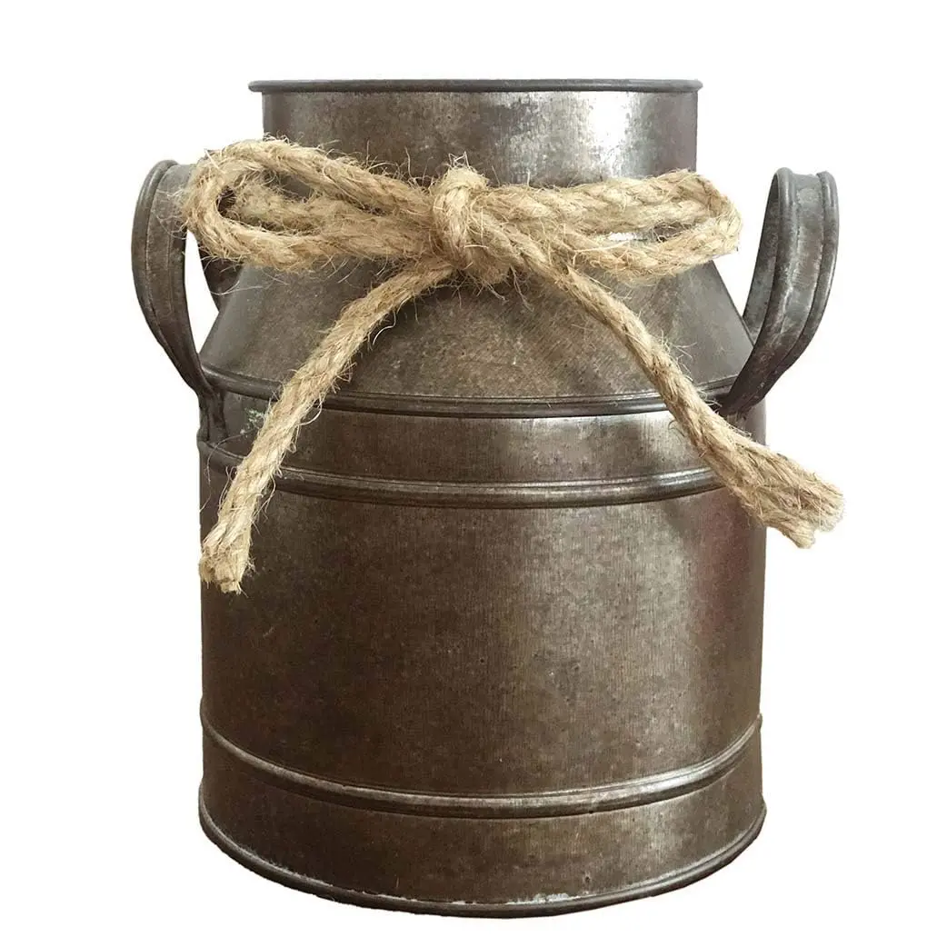 Koriste Country Flower Bronze Milk Can Planter Table Vase 15cm (6"L x 4.5"W x 5.5"H) | Rusty Bronze Iron Decorative Accent - main product image