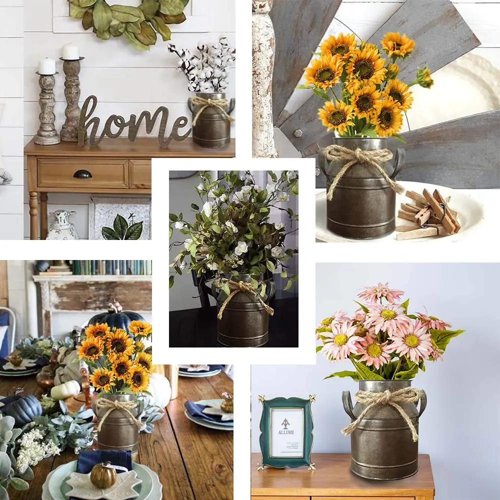 Koriste Country Flower Bronze Milk Can Planter Table Vase 15cm (6"L x 4.5"W x 5.5"H) | Rusty Bronze Iron Decorative Accent - view 2