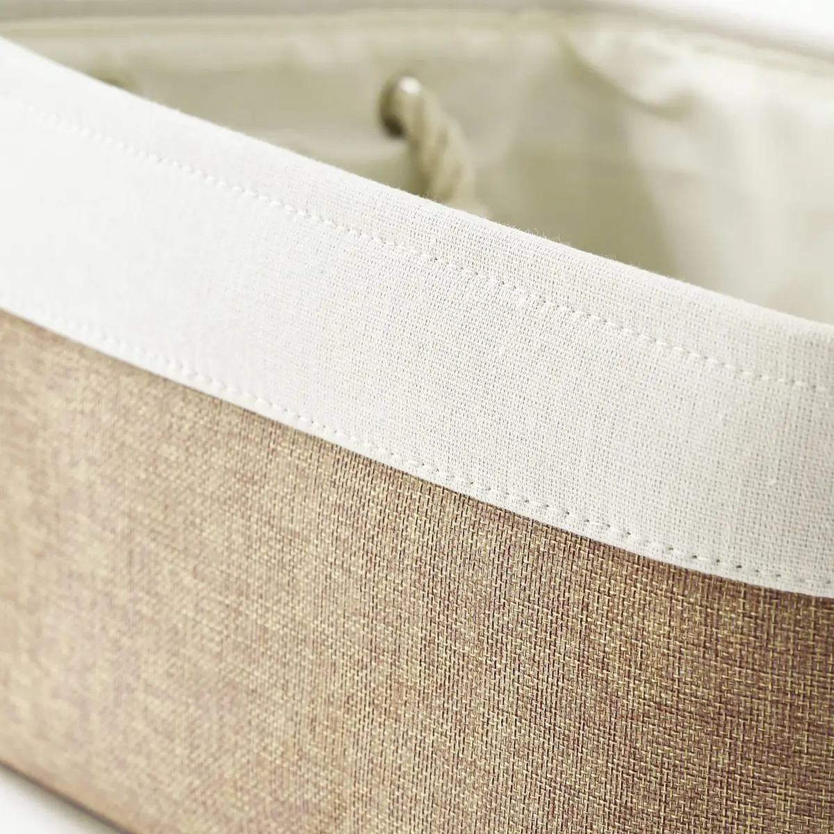 Sacyic Fabric Storage Baskets - Set of 3 Rectangular Bins with Drawstring Closure, 39.5cm (15.5in) L x 31cm (12.2in) W x 19.8cm (7.8in) H | Modern White & Khaki - view 5
