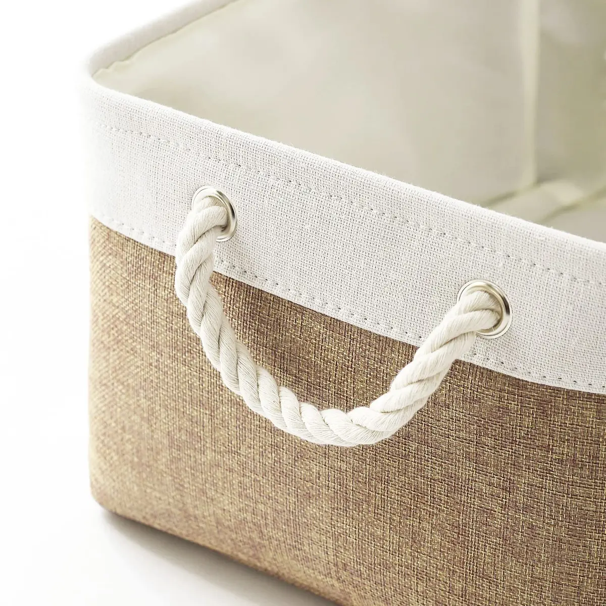 Sacyic Fabric Storage Baskets - Set of 3 Rectangular Bins with Drawstring Closure, 39.5cm (15.5in) L x 31cm (12.2in) W x 19.8cm (7.8in) H | Modern White & Khaki - view 4