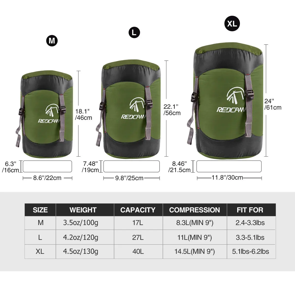 REDCAMP Compression Stuff Sack Large Army Green 27L (9.8x22.1 inches) | Lightweight Packable Gear Organizer - view 4