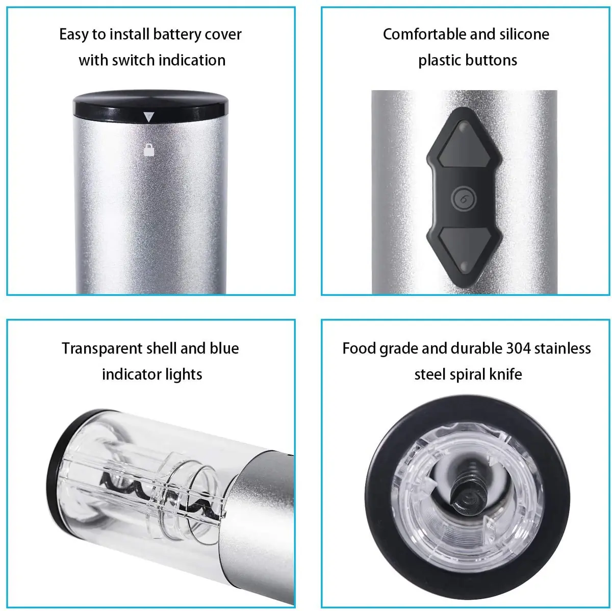 Kavydens Electric Wine Opener, Cordless Bottle Opener with Foil Cutter | Battery Operated, Stainless Steel, Blue LED Lights - view 3