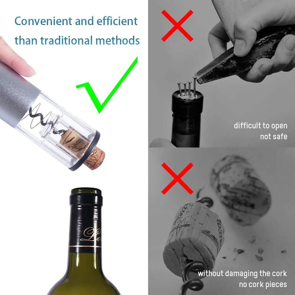 Kavydens Electric Wine Opener, Cordless Bottle Opener with Foil Cutter | Battery Operated, Stainless Steel, Blue LED Lights - view 5