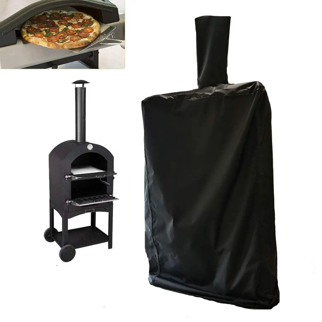 J&C Outdoor Pizza Oven Cover - Black Weather Resistant 160x50x37cm (62.5x19.5x14.5in) | Protects from Rain, Snow, Dust - main product image