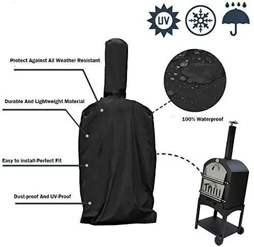 J&C Outdoor Pizza Oven Cover - Black Weather Resistant 160x50x37cm (62.5x19.5x14.5in) | Protects from Rain, Snow, Dust - view 5