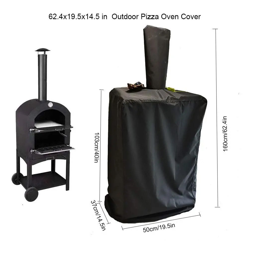J&C Outdoor Pizza Oven Cover - Black Weather Resistant 160x50x37cm (62.5x19.5x14.5in) | Protects from Rain, Snow, Dust - view 2