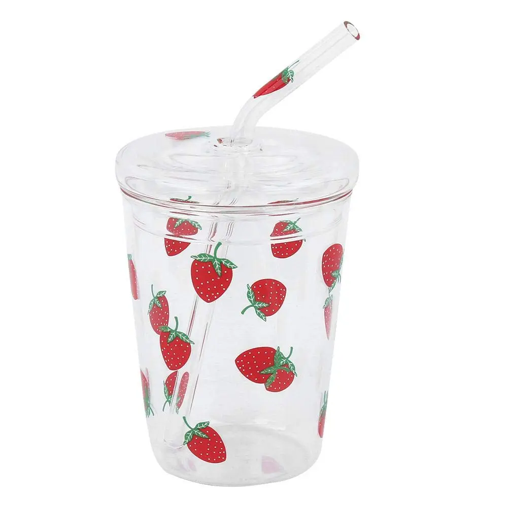 Ichiias Heat-Resisting Strawberry Pattern Glass Cup 300ml | Microwave Safe & Stylish - main product image