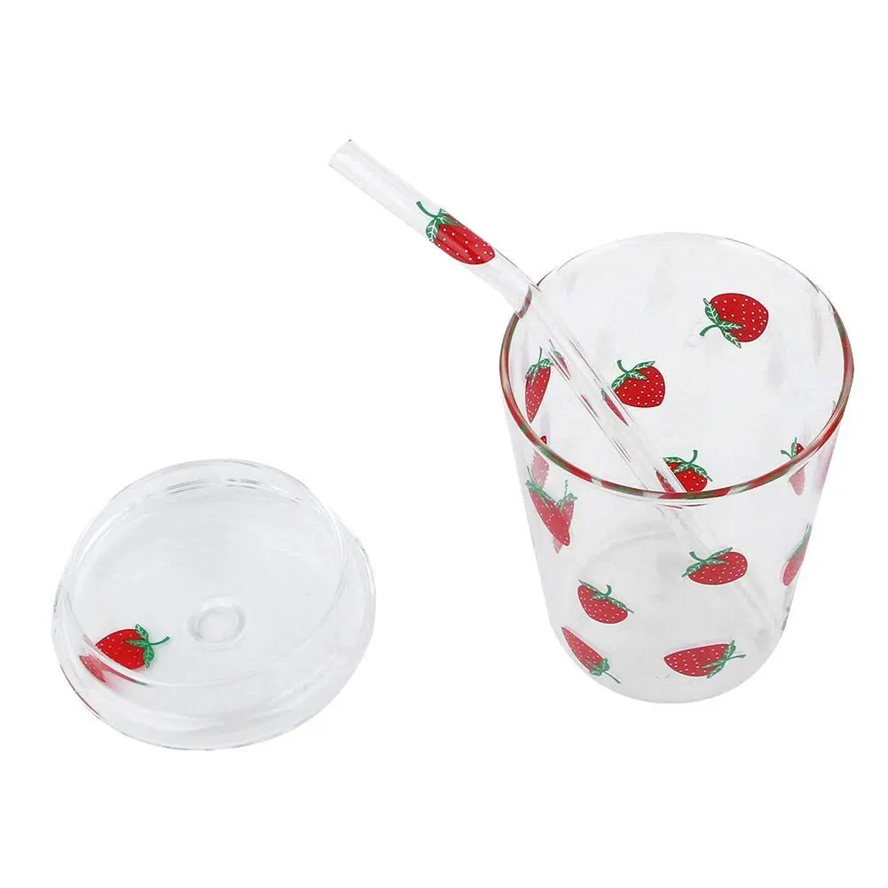 Ichiias Heat-Resisting Strawberry Pattern Glass Cup 300ml | Microwave Safe & Stylish - view 2