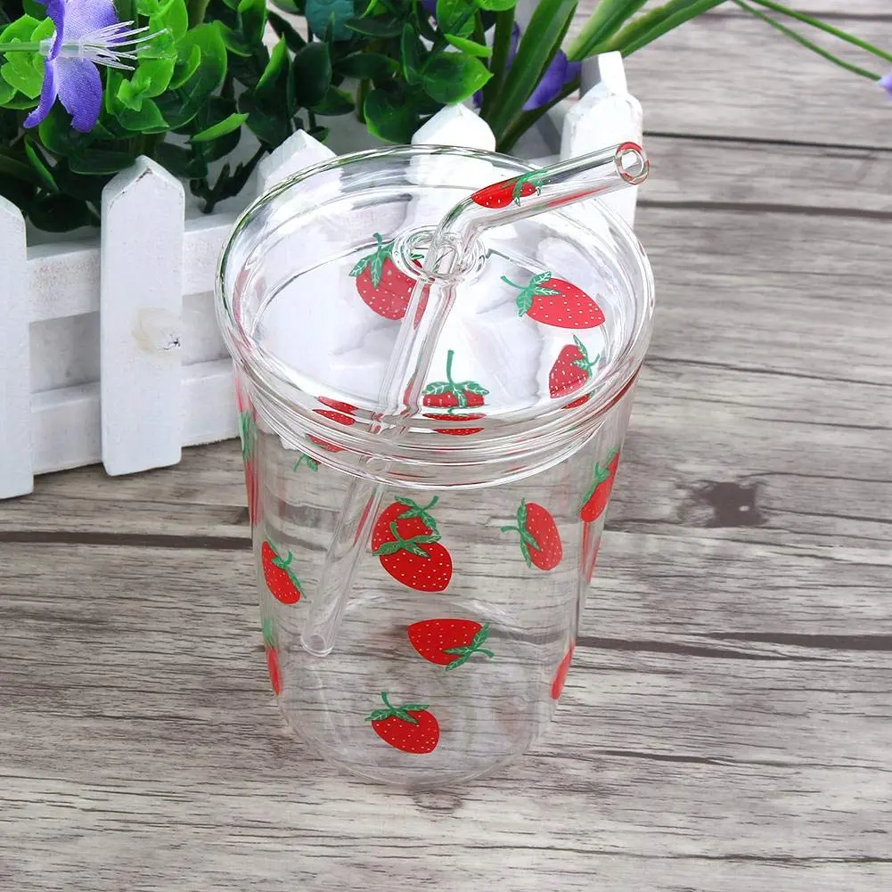 Ichiias Heat-Resisting Strawberry Pattern Glass Cup 300ml | Microwave Safe & Stylish - view 4