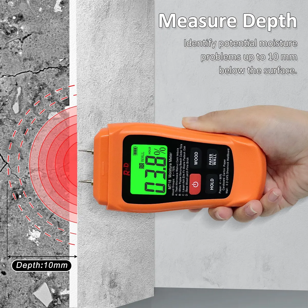 RDINSCOS Wood Moisture Meter Tester with LCD Display & Protective Cap | Measures 4-75% Moisture in Wood, Paper, Walls - view 5