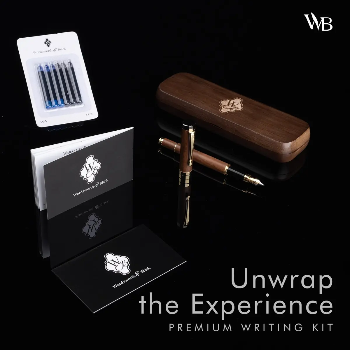 Wordsworth & Black Bamboo Wood Fountain Pen Set with Medium Nib | German Iridium Nib, Luxury Gift Box, 15.6 cm (6.1 in) - view 3