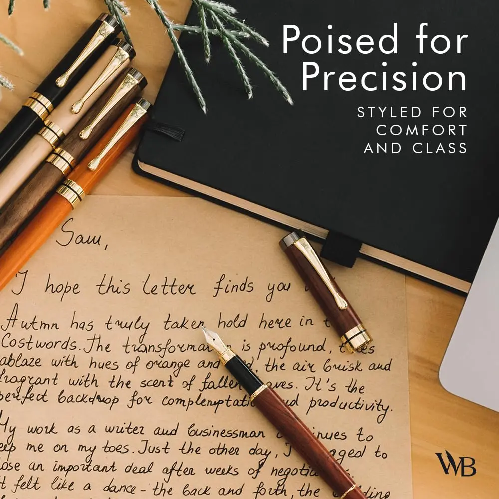 Wordsworth & Black Bamboo Wood Fountain Pen Set with Medium Nib, 14.1cm (5.55in) | German Iridium Nib for Smooth Writing - view 6