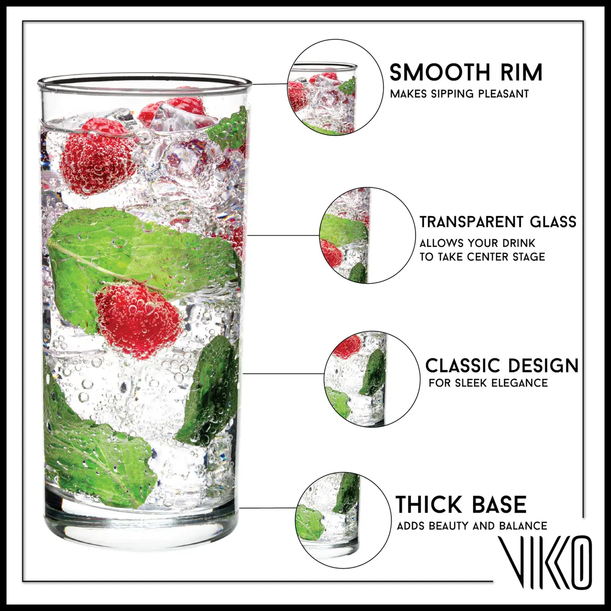 Vikko Classic Highball Drinking Glasses 10 oz | Heavy Base – Thick & Durable for Water, Juice, Soda, Cocktails - main product image