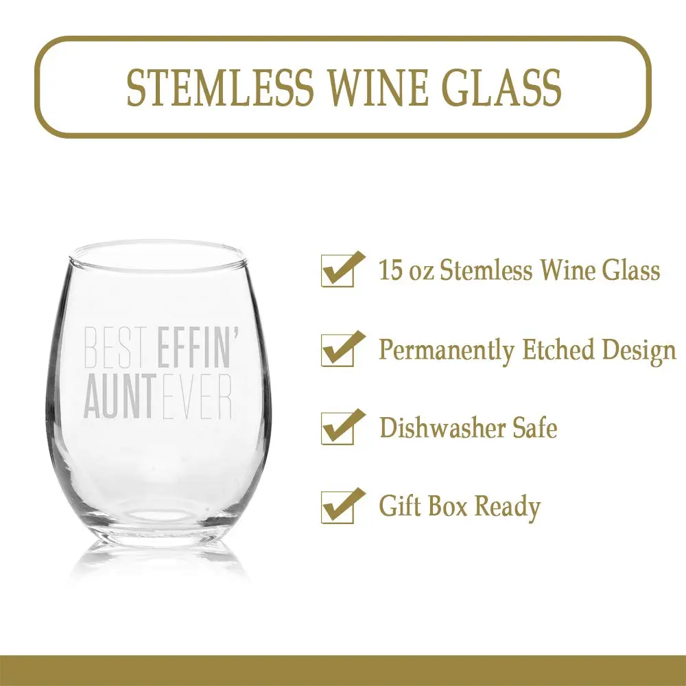 Veracco 15 oz Stemless Wine Glass Best Effin' Aunt Ever | Elegant, Durable & Dishwasher Safe - view 3