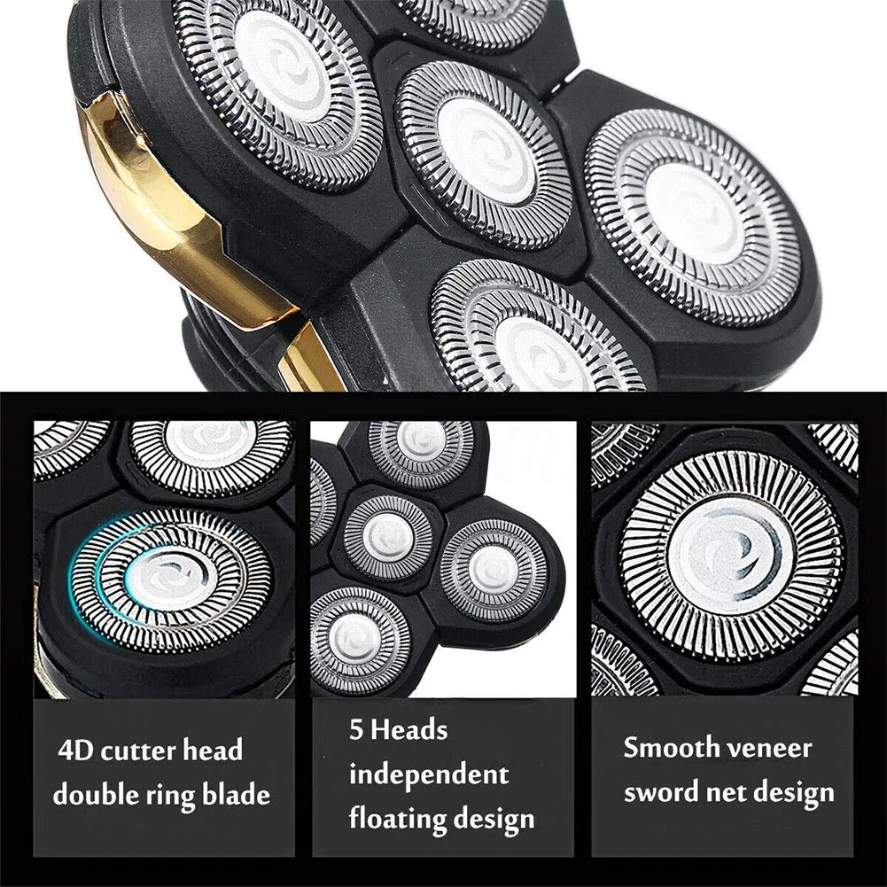 Ranjaner 5 Heads Beard Cutter Universal Electric Razor Shaver Head Rotary 4D Gold | Double Ring Blade - view 3