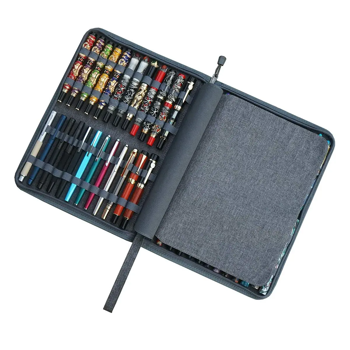 erofa 48 Slots Gray Fountain Pen Case, Canvas Pen Holder Display Pouch Bag Storage 33cm x 25cm | Water Resistant Canvas Organizer - view 8
