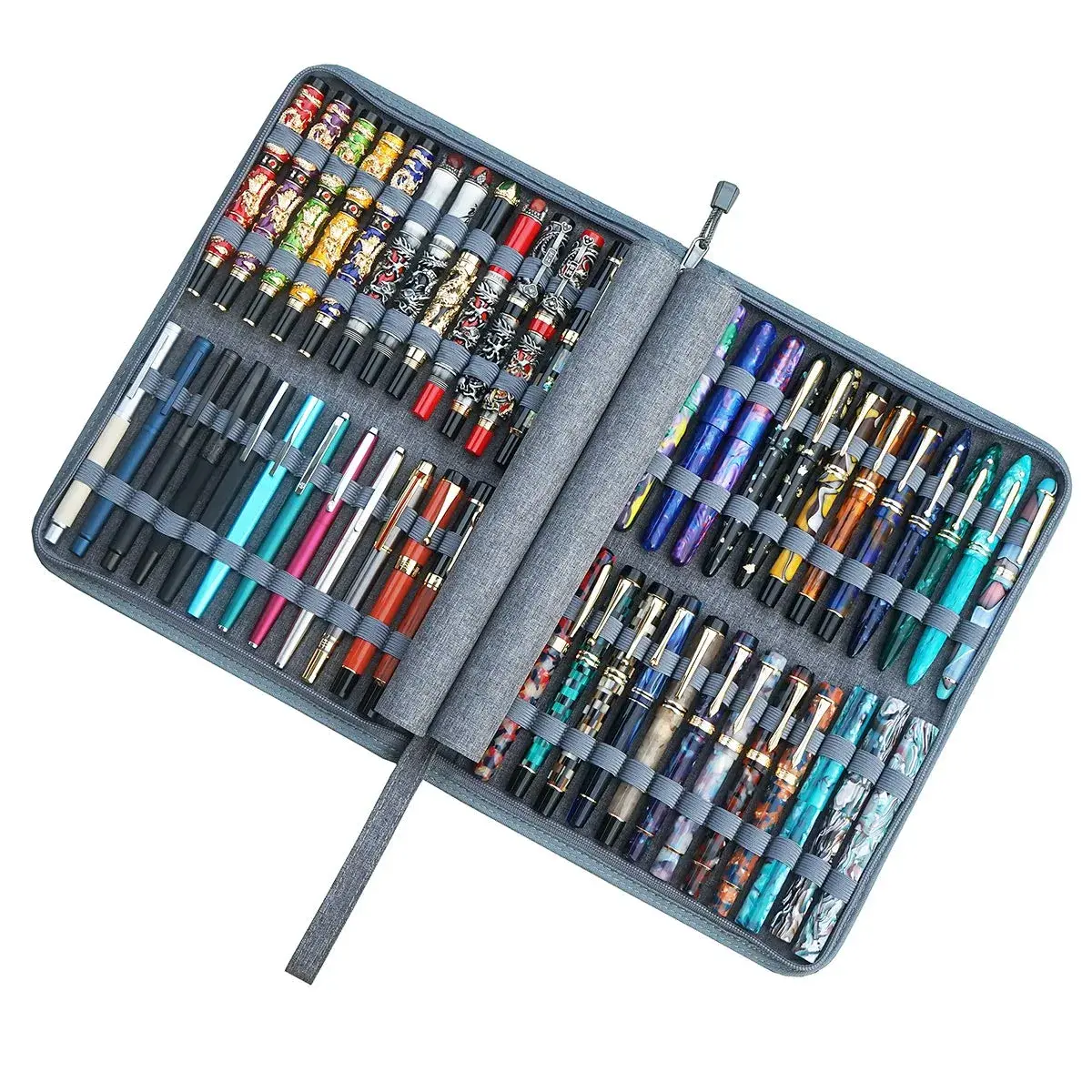 erofa 48 Slots Gray Fountain Pen Case, Canvas Pen Holder Display Pouch Bag Storage 33cm x 25cm | Water Resistant Canvas Organizer - view 4
