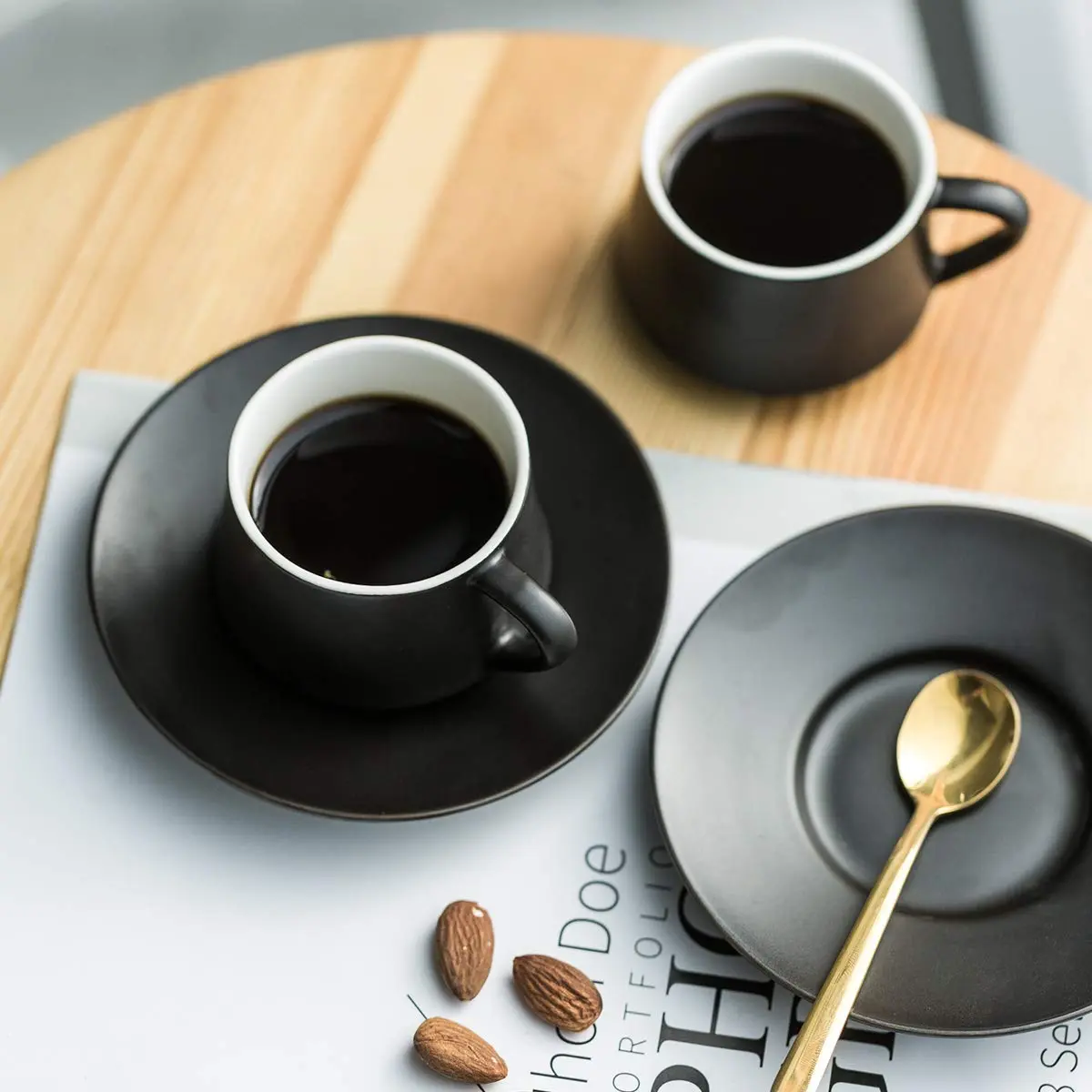 YHOSSEUN Black 4 oz Drinking Cup Set of 6 | Elegant Espresso & Coffee Cups with Stand - view 8