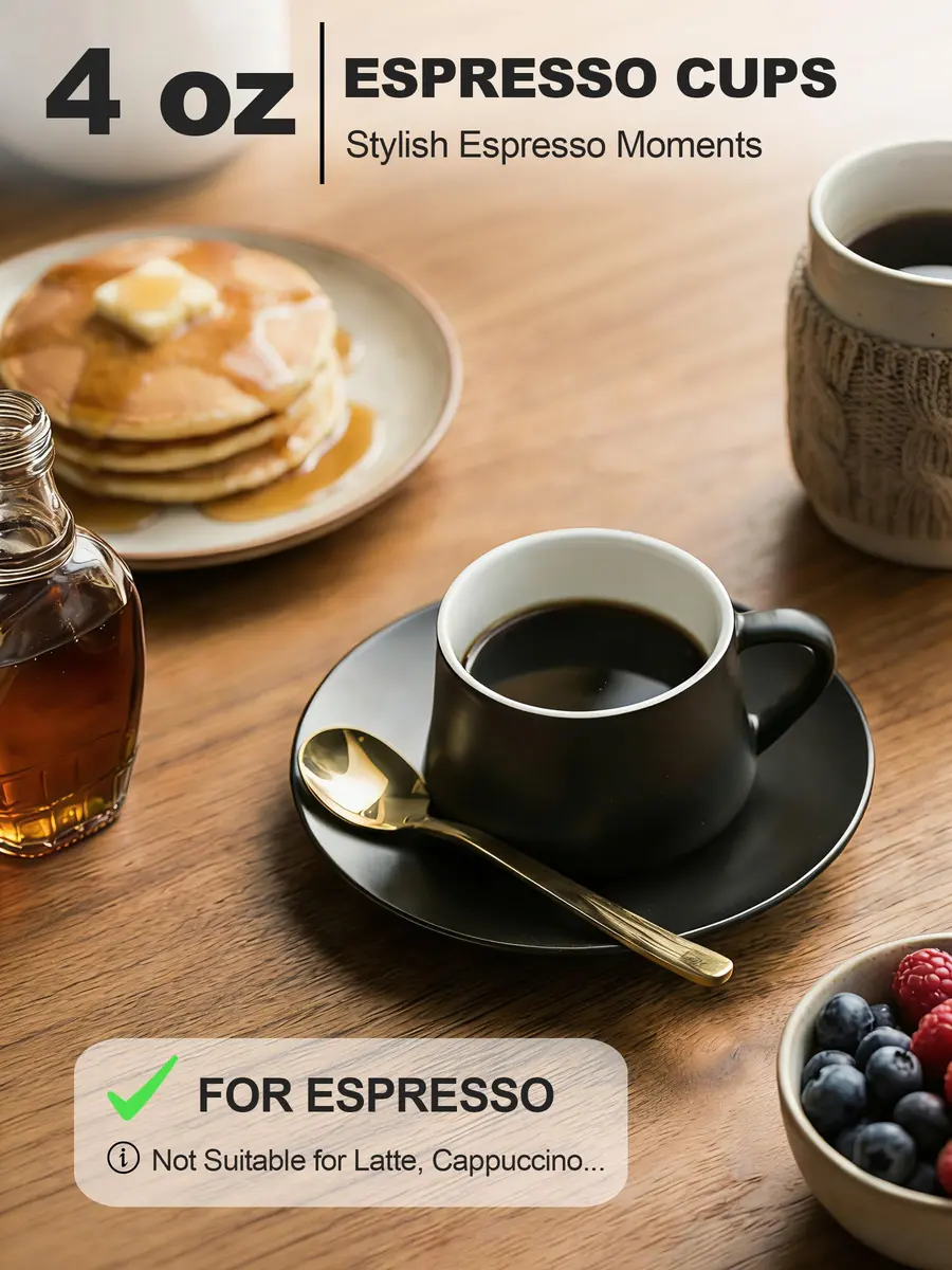 YHOSSEUN Black 4 oz Drinking Cup Set of 6 | Elegant Espresso & Coffee Cups with Stand - view 4