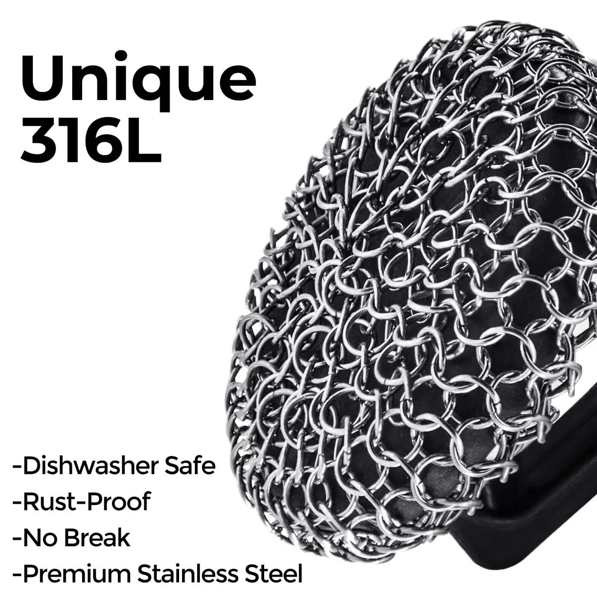 Amagabeli Cast Iron Cleaner with Handle Stainless Steel Chainmail Pan Scrubber 25cm x 25cm (10" x 10") | Machine Soldered for Durability - view 2