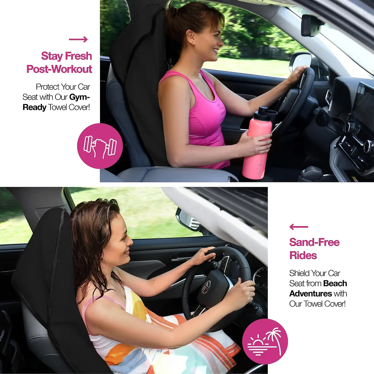 lebogner Waterproof Sweat Towel Car Seat Cover for Gym, Running, Swimming, Beach, Hiking | Universal Fit Anti-Slip Bucket Seat Protector (Black, 1-Pack) - view 3
