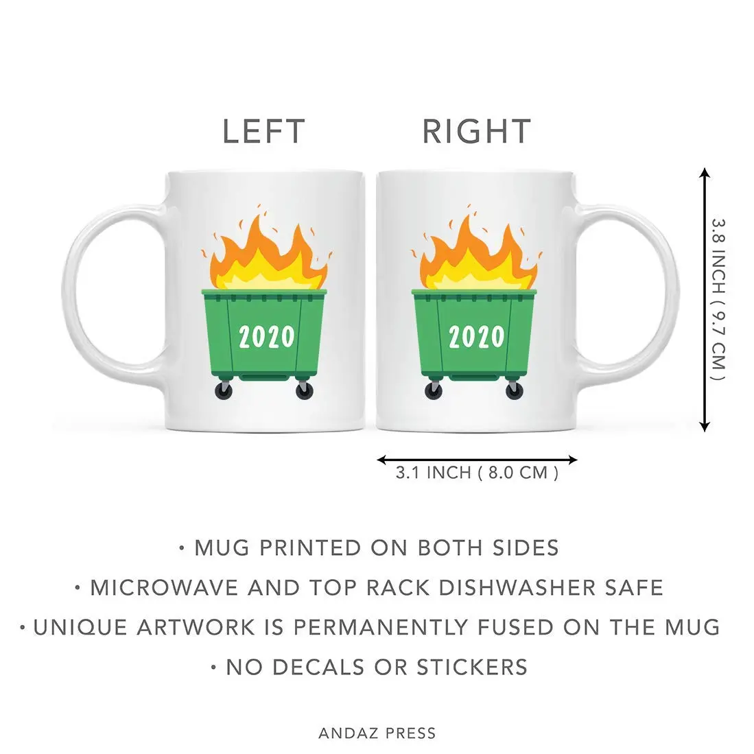 Andaz Press Funny Self Isolation Social Distancing 11oz Ceramic Coffee Mug Gift, Dumpster Fire 2026 | Humorous, Durable & Microwave Safe - view 5
