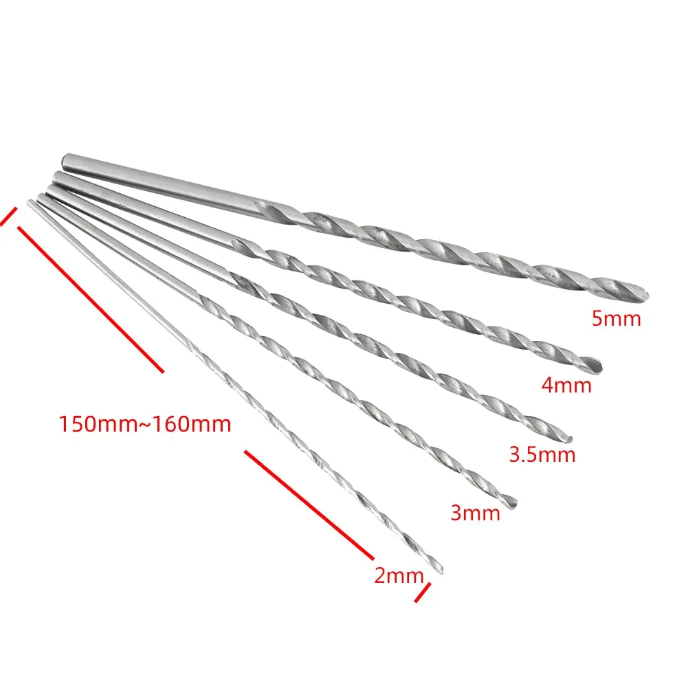 Fafeicy Extra Long Drill Bit Set, High Speed Steel, 2/3/3.5/4/5mm Diameter, 150mm Length for Wood - view 2