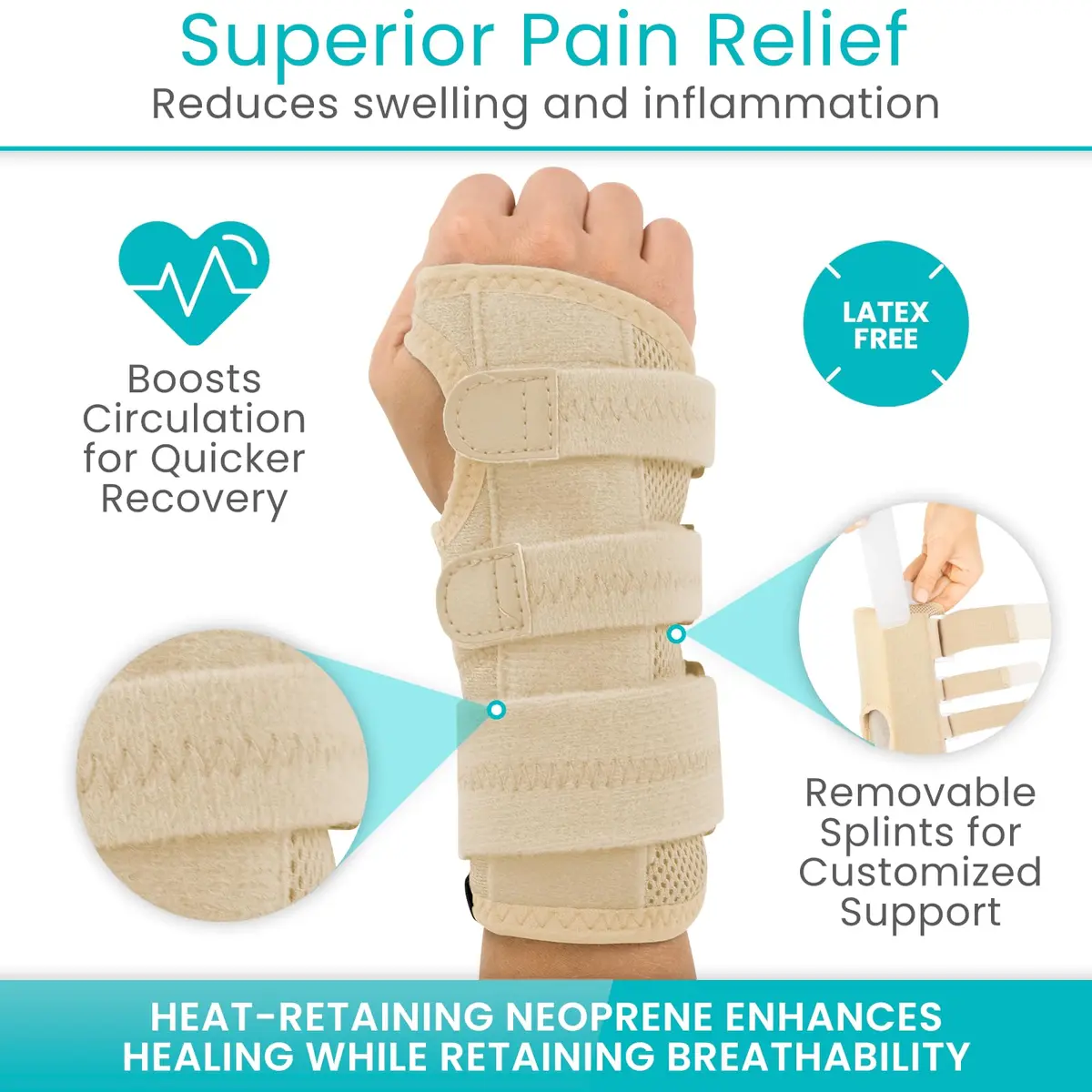 Vive Carpal Tunnel Wrist Brace with Splint for Left or Right Hand | Adjustable Support for Wrist Pain Relief - view 3