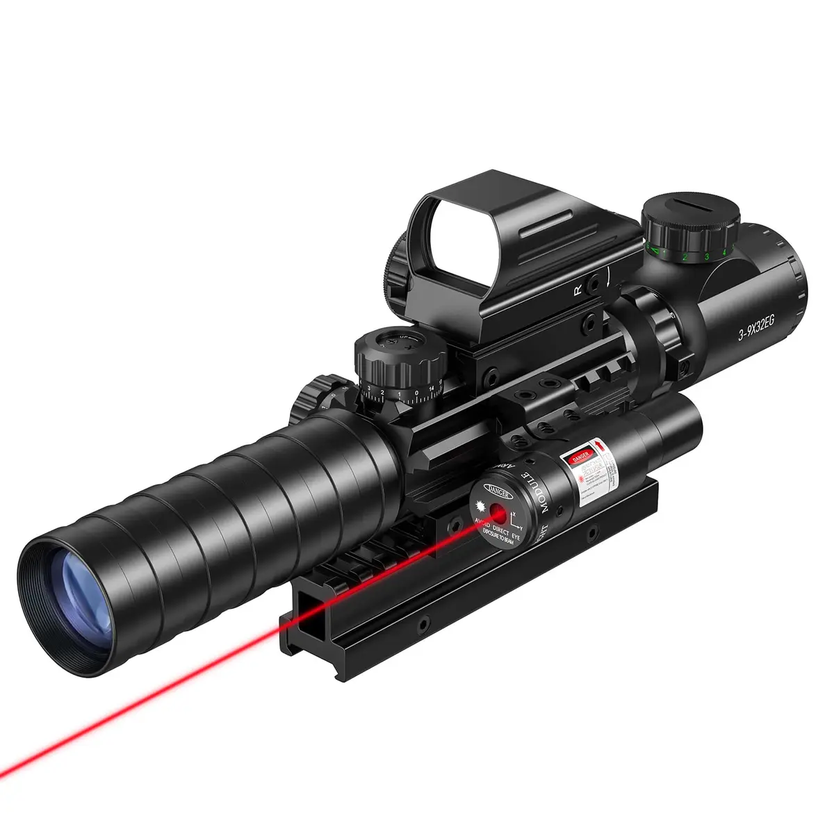 MidTen 3-9x32 4-in-1 Scope Combo with Dual Illuminated Scope Optics & Laser Rangefinder | Aim & Shoot - main product image