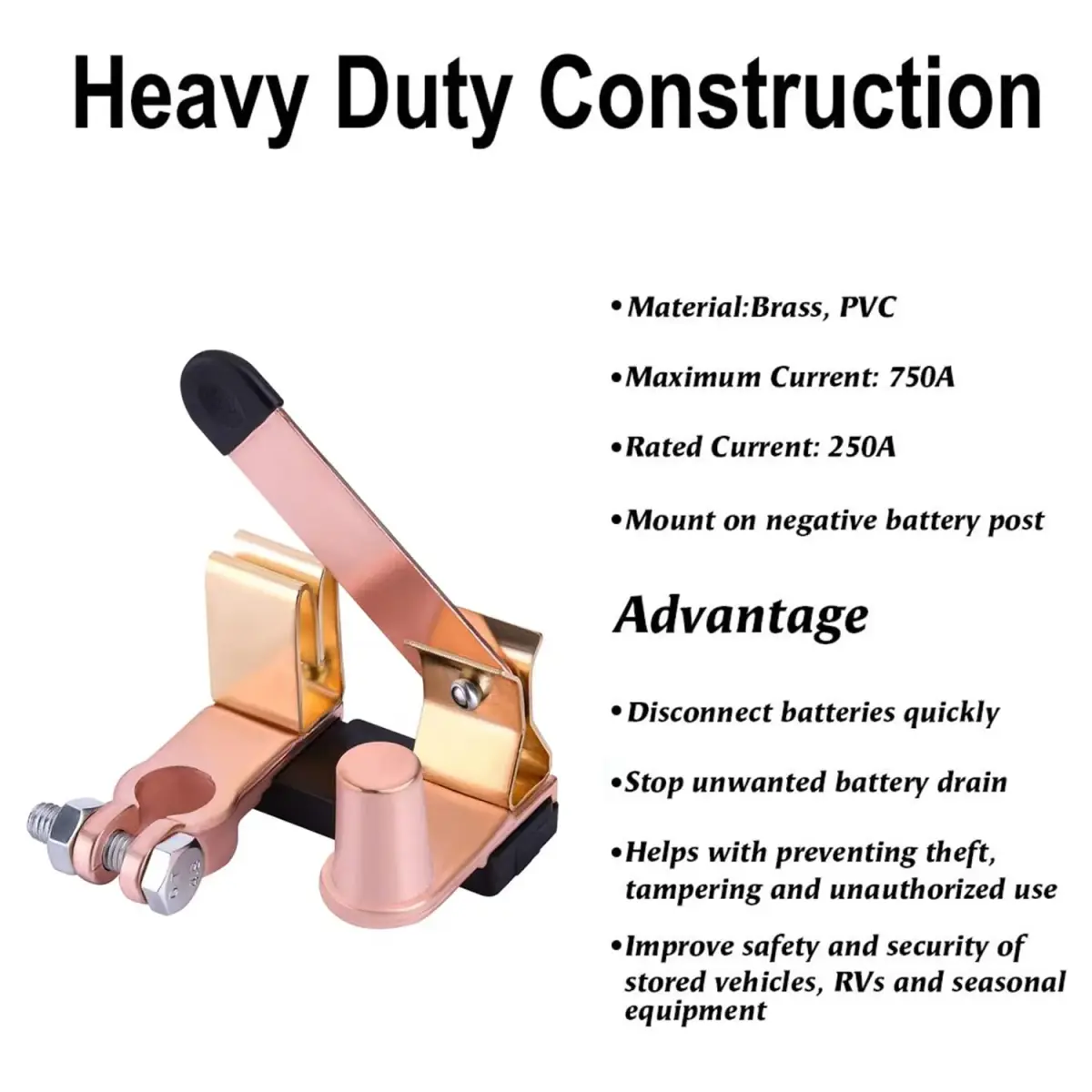 COZYEHOO Top Post Knife Blade Master Switch 12V 24V Battery Disconnect Cut Off Shut Off | Heavy Duty Brass - view 4