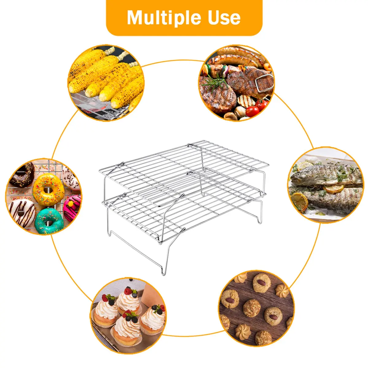 TeamFar Cooling Rack, 5-Tiers Stainless Steel Baking Cooling Wire Rack | Heavy Gauge, Stackable & Dishwasher Safe - view 7