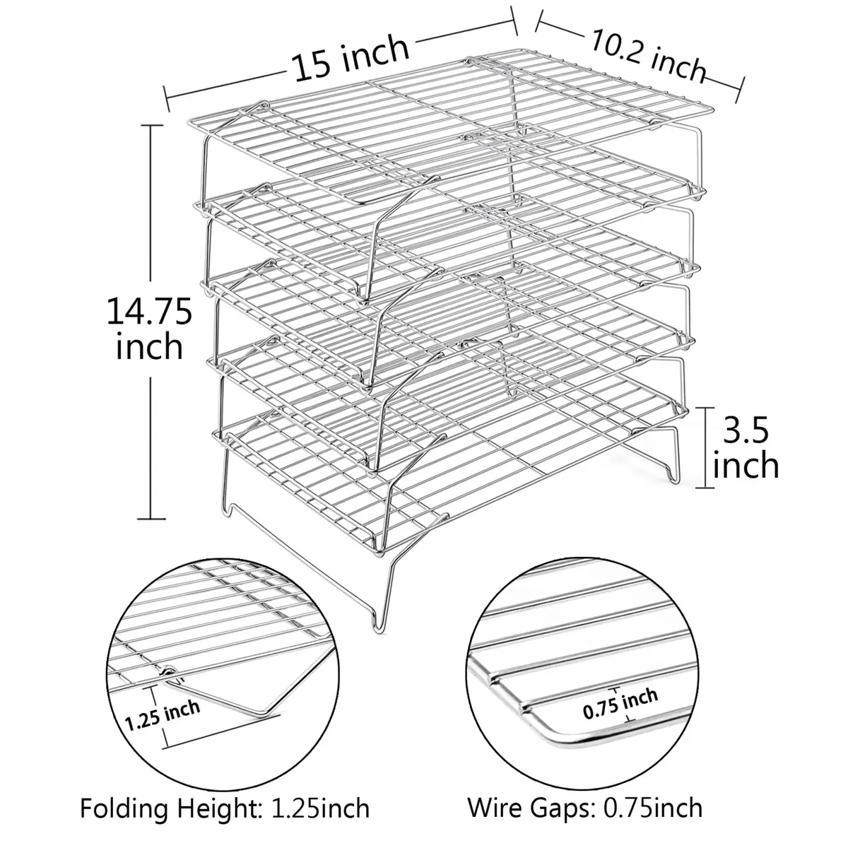 TeamFar Cooling Rack, 5-Tiers Stainless Steel Baking Cooling Wire Rack | Heavy Gauge, Stackable & Dishwasher Safe - view 2
