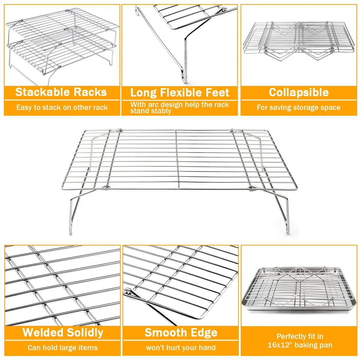 TeamFar Cooling Rack, 5-Tiers Stainless Steel Baking Cooling Wire Rack | Heavy Gauge, Stackable & Dishwasher Safe - view 3