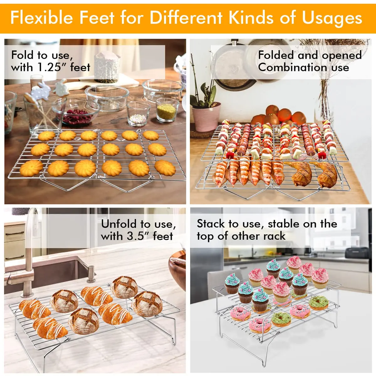 TeamFar Cooling Rack, 5-Tiers Stainless Steel Baking Cooling Wire Rack | Heavy Gauge, Stackable & Dishwasher Safe - view 4