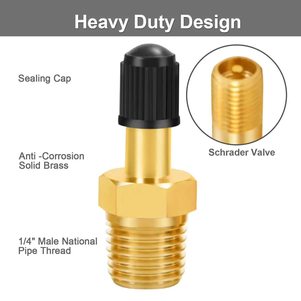 GODESON 1/4" NPT Brass Schrader Tank Valve 4-Pack | Anti-Corrosion, 200 PSI Max Working Pressure - view 2