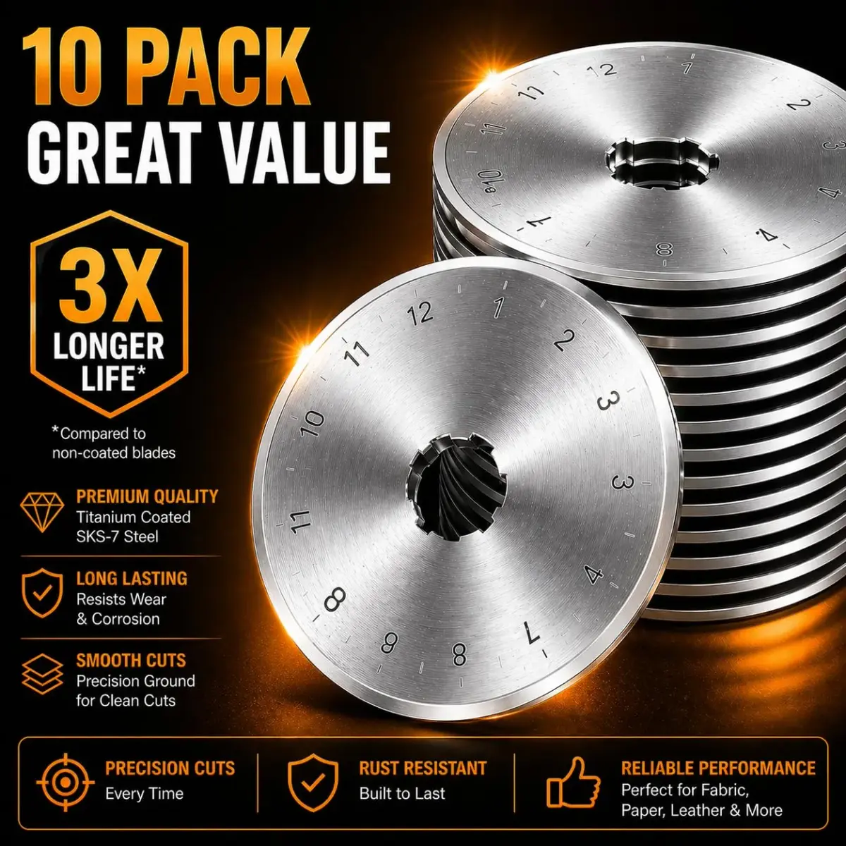 Kingsource 60mm Rotary Cutter Blades 10 Pack SKS-7 Steel | Precision Cutting for Quilting & Fabric - view 2