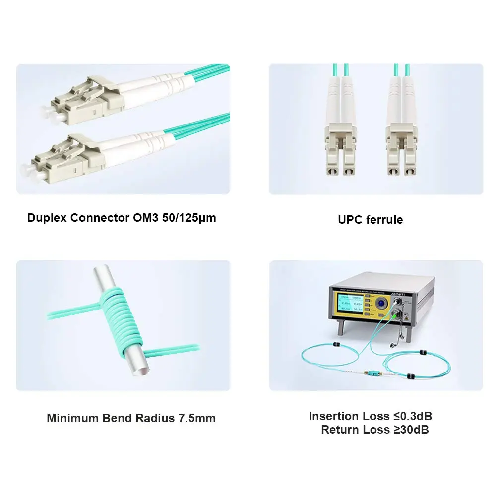 FLYPROFiber OM3 LC-LC Fiber Optic Patch Cable 8M (26ft) | 10Gb Multimode Duplex UPC Aqua - view 4