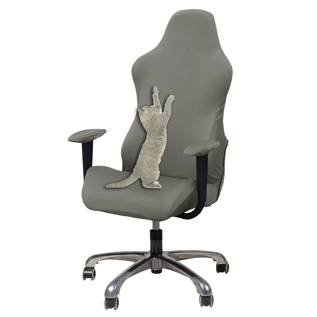 WOMACO Gaming Chair Slipcover for Leather Chairs | Durable Stretch Fabric, One-Size, Grey - main product image