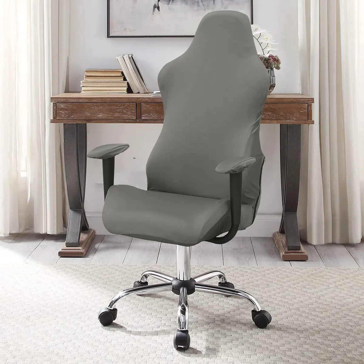 WOMACO Gaming Chair Slipcover for Leather Chairs | Durable Stretch Fabric, One-Size, Grey - view 2
