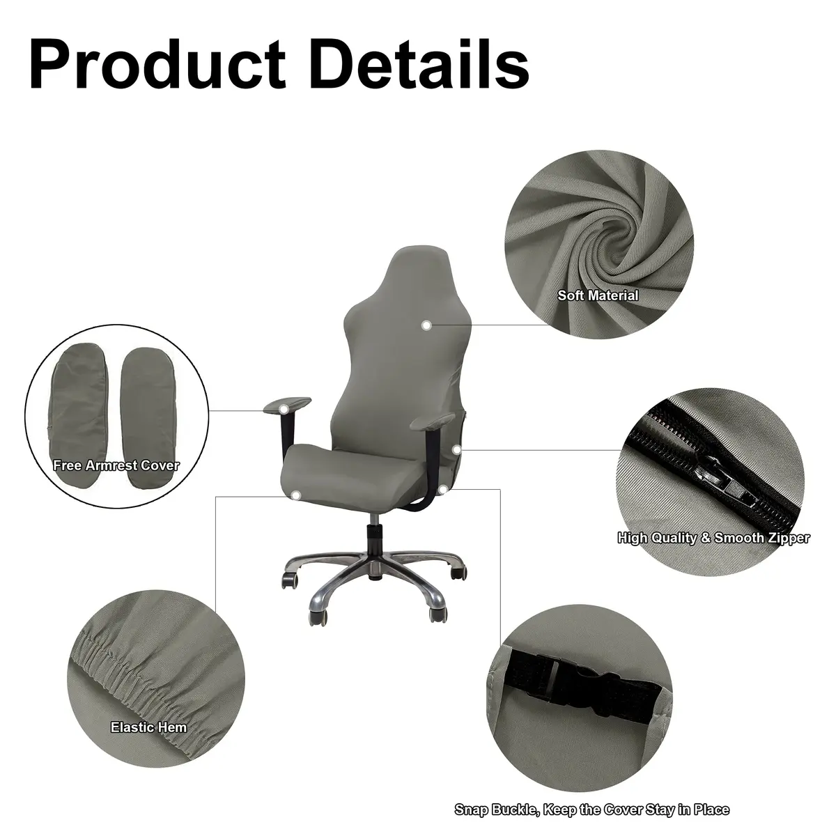 WOMACO Gaming Chair Slipcover for Leather Chairs | Durable Stretch Fabric, One-Size, Grey - view 3