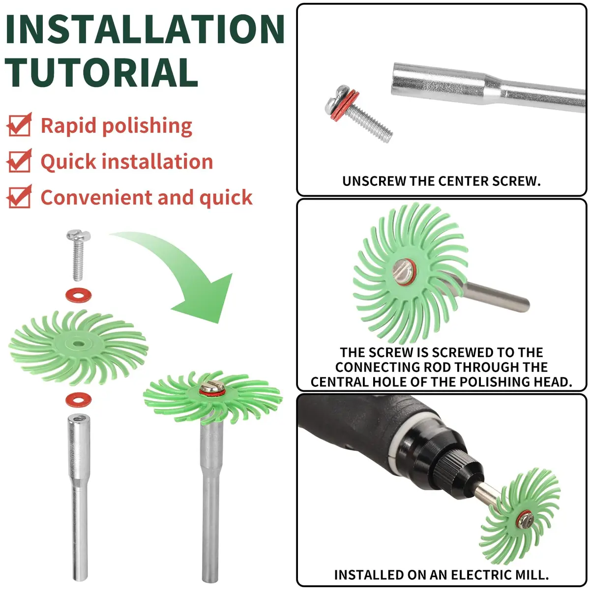 SI FANG 1 Inch Mini Radial Bristle Disc Polishing Bits Kit with 2.35mm/3mm Mandrels, 76 Pieces | For Metalworking, Jewelry, Wood Carving - view 6