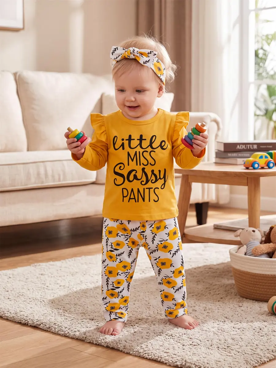 KuKitty Toddler Girl Clothes Letter Tops Floral Pants Outfit Set | Soft Cotton Blend, 12-18 Months, Bright Colors, Perfect for Playdates & Photos - view 5