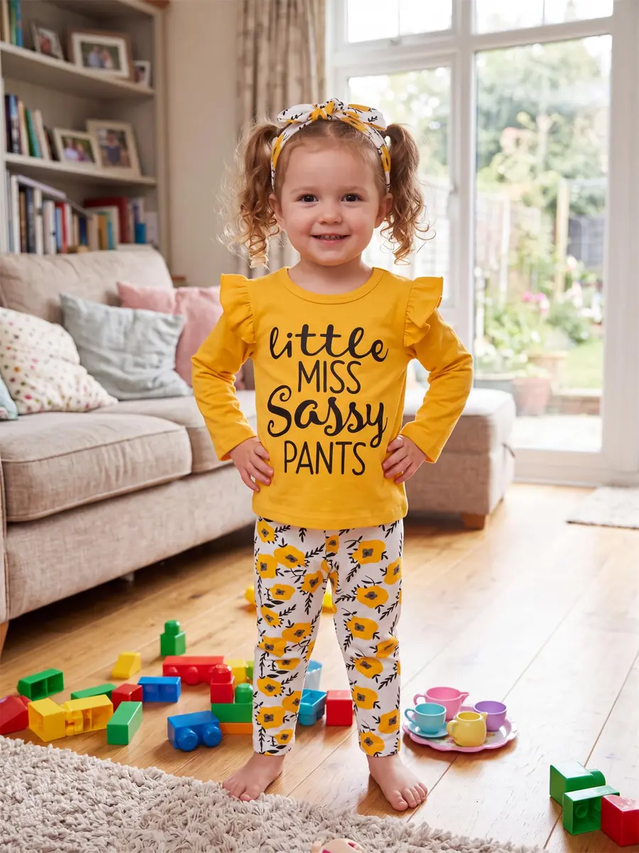 KuKitty Toddler Girl Clothes Letter Tops Floral Pants Outfit Set | Soft Cotton Blend, 12-18 Months, Bright Colors, Perfect for Playdates & Photos - view 6