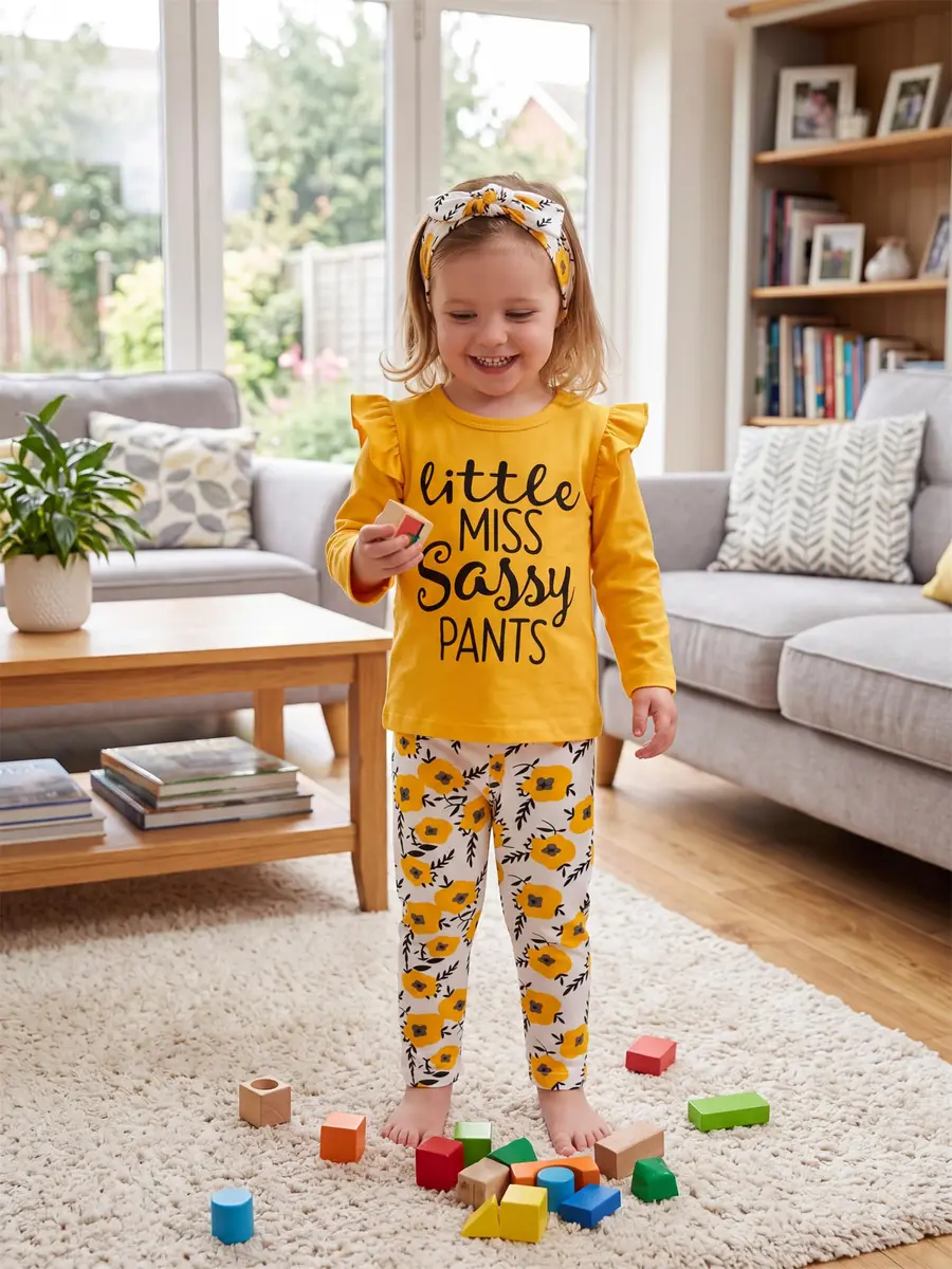 KuKitty Toddler Girl Clothes Letter Tops Floral Pants Outfit Set | Soft Cotton Blend, 12-18 Months, Bright Colors, Perfect for Playdates & Photos - view 7